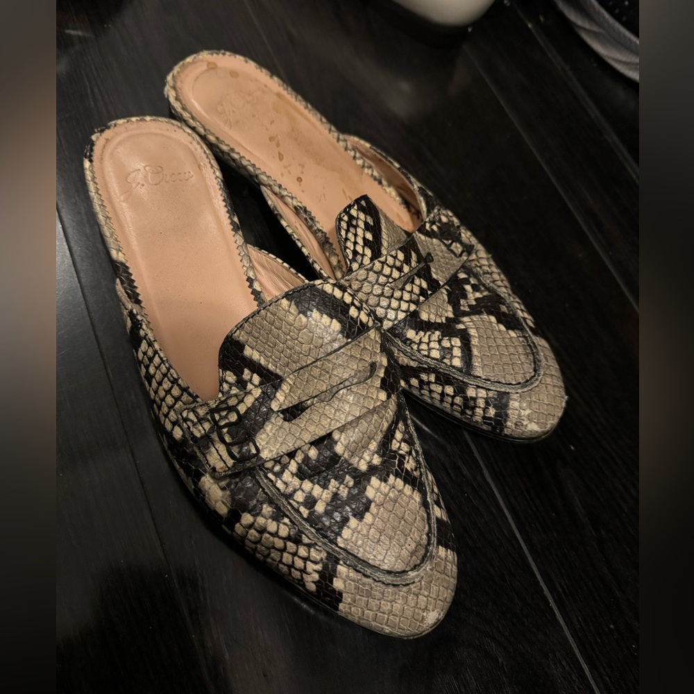 J. Crew leather snakeskin mules